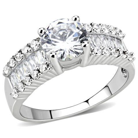 3W1510 - Rhodium Brass Ring with AAA Grade CZ  in Clear