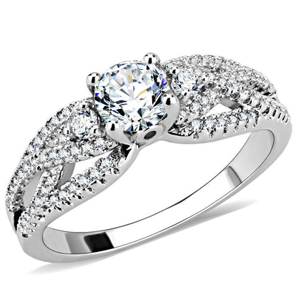 3W1511 - Rhodium Brass Ring with AAA Grade CZ  in Clear