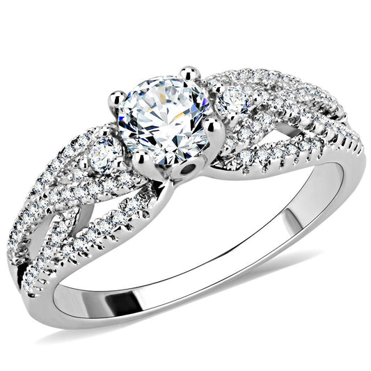 3W1511 - Rhodium Brass Ring with AAA Grade CZ  in Clear