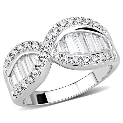 3W1518 - Rhodium Brass Ring with AAA Grade CZ  in Clear