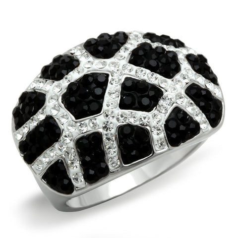 3W151 - Rhodium + Ruthenium Brass Ring with Top Grade Crystal  in Multi Color