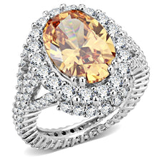 3W1523 - Rhodium Brass Ring with AAA Grade CZ  in Champagne