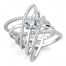 3W1528 - Rhodium Brass Ring with AAA Grade CZ  in Clear