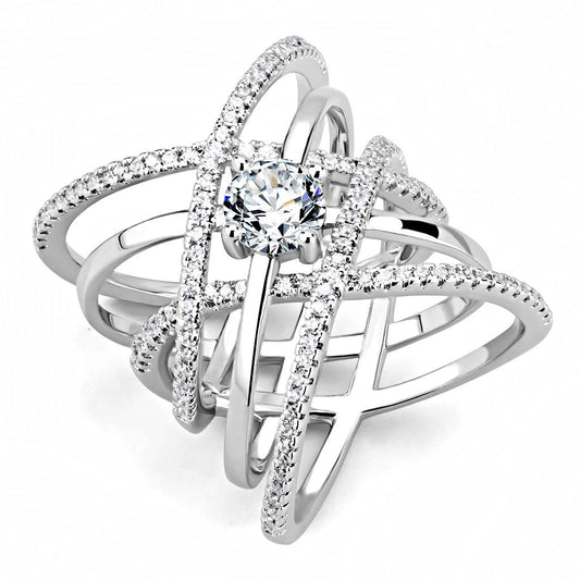 3W1528 - Rhodium Brass Ring with AAA Grade CZ  in Clear