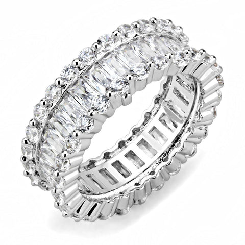 3W1531 - Rhodium Brass Ring with AAA Grade CZ  in Clear