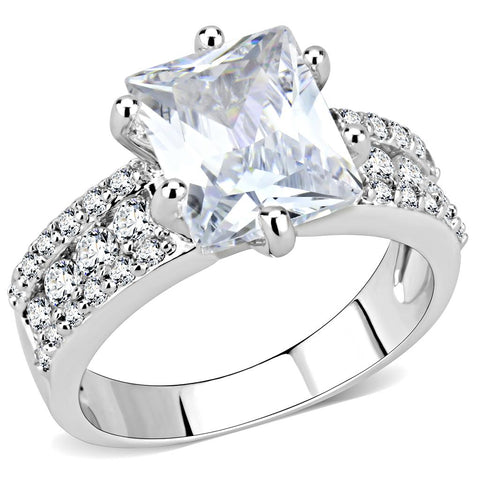 3W1532 - Rhodium Brass Ring with AAA Grade CZ  in Clear