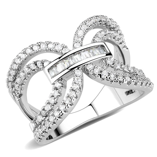 3W1541 - Rhodium Brass Ring with AAA Grade CZ  in Clear