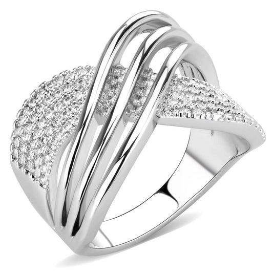 3W1542 - Rhodium Brass Ring with AAA Grade CZ  in Clear