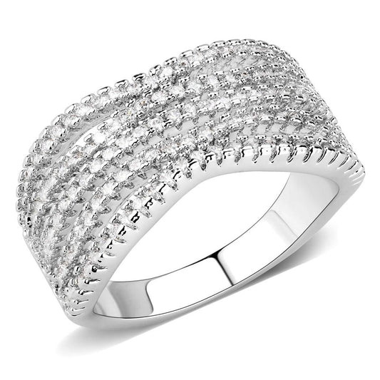 3W1546 - Rhodium Brass Ring with AAA Grade CZ  in Clear