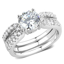 3W1554 - Rhodium Brass Ring with AAA Grade CZ  in Clear