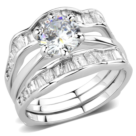 3W1557 - Rhodium Brass Ring with AAA Grade CZ  in Clear