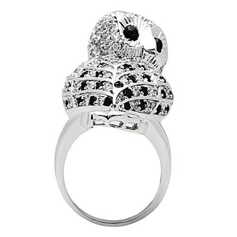 3W155 - Rhodium Brass Ring with AAA Grade CZ  in Jet