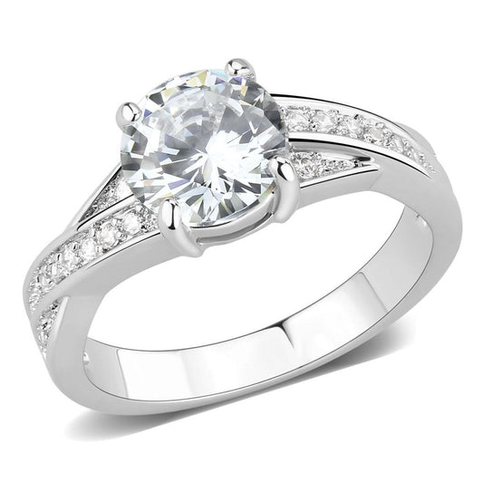 3W1560 - Rhodium Brass Ring with AAA Grade CZ  in Clear