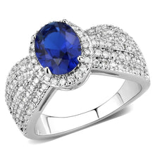 3W1563 - Rhodium Brass Ring with Synthetic Spinel in London Blue