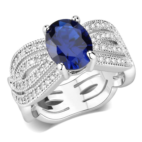 3W1564 - Rhodium Brass Ring with Synthetic Spinel in London Blue