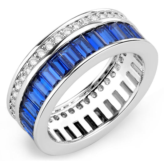 3W1568 - Rhodium Brass Ring with Synthetic Spinel in London Blue