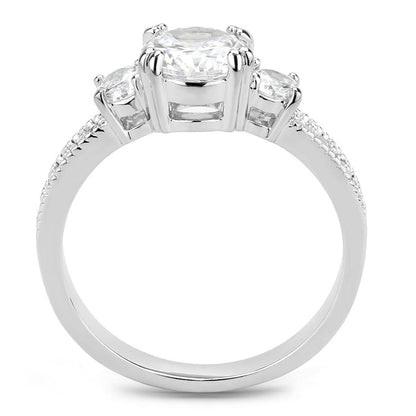 3W1571 - Rhodium Brass Ring with AAA Grade CZ  in Clear