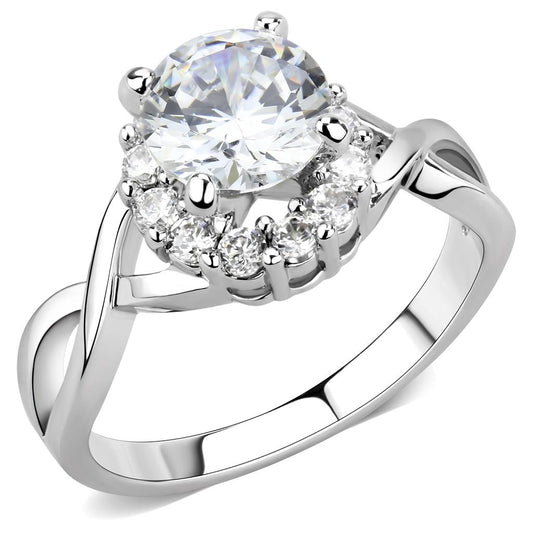 3W1575 - Rhodium Brass Ring with AAA Grade CZ  in Clear