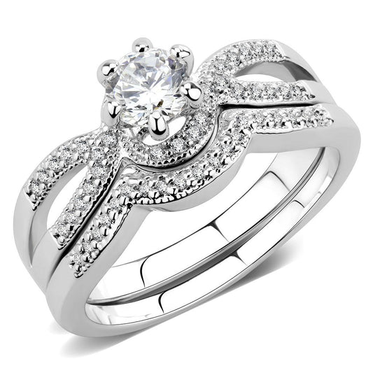 3W1592 - Rhodium Brass Ring with AAA Grade CZ  in Clear