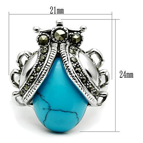 3W181 - Rhodium Brass Ring with Synthetic Turquoise in Sea Blue
