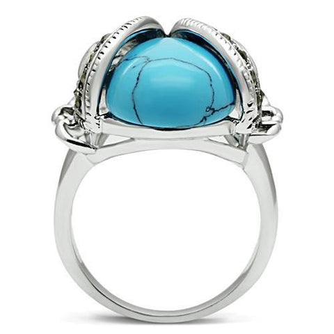 3W181 - Rhodium Brass Ring with Synthetic Turquoise in Sea Blue