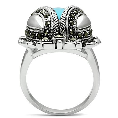 3W181 - Rhodium Brass Ring with Synthetic Turquoise in Sea Blue