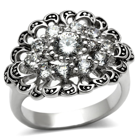 3W184 - Rhodium Brass Ring with AAA Grade CZ  in Clear