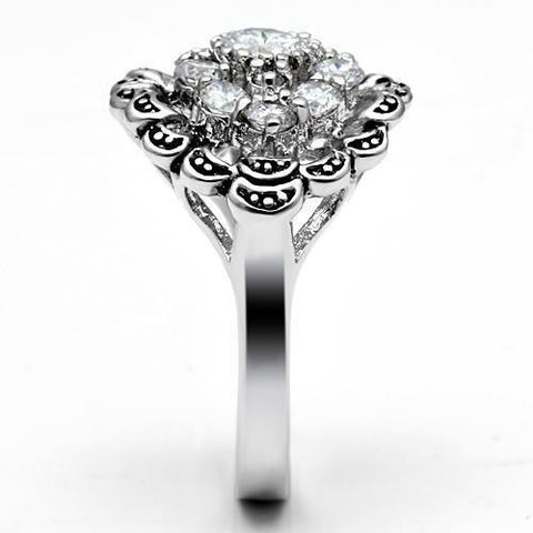 3W184 - Rhodium Brass Ring with AAA Grade CZ  in Clear