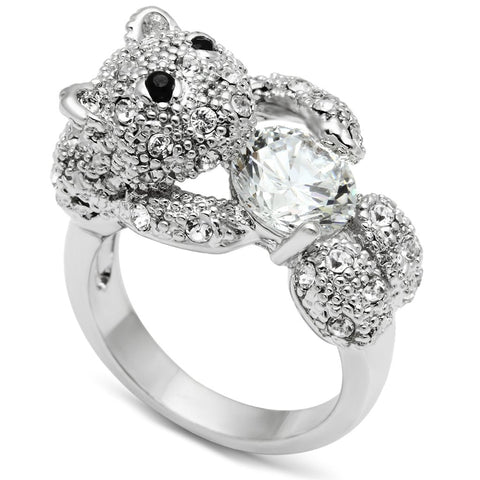 3W187 - Rhodium Brass Ring with AAA Grade CZ  in Clear