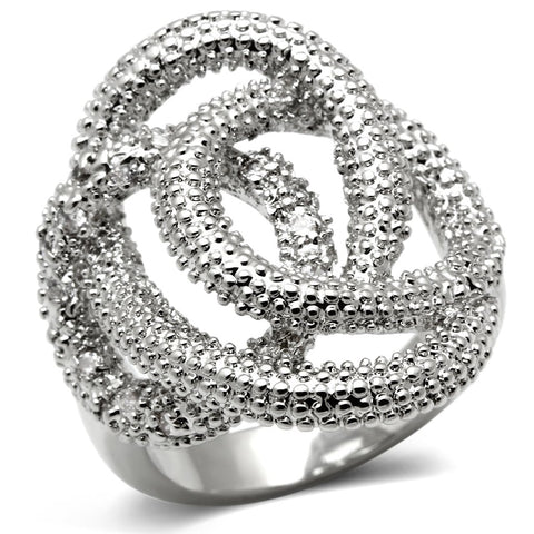 3W196 - Rhodium Brass Ring with AAA Grade CZ  in Clear