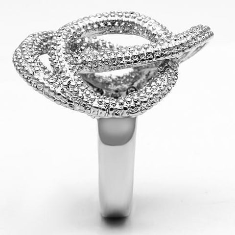 3W196 - Rhodium Brass Ring with AAA Grade CZ  in Clear