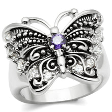 3W204 - Rhodium Brass Ring with AAA Grade CZ  in Amethyst