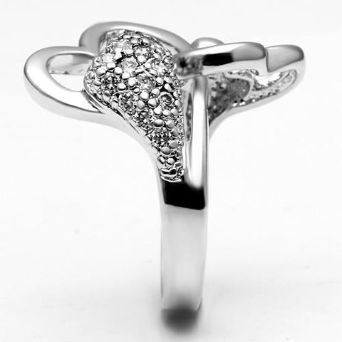 3W213 - Rhodium Brass Ring with AAA Grade CZ  in Clear