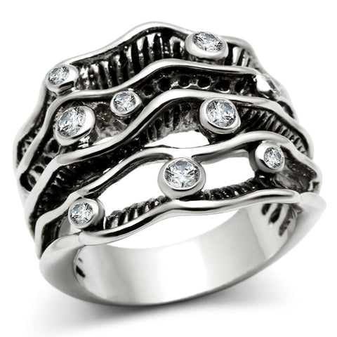 3W221 - Rhodium Brass Ring with AAA Grade CZ  in Clear