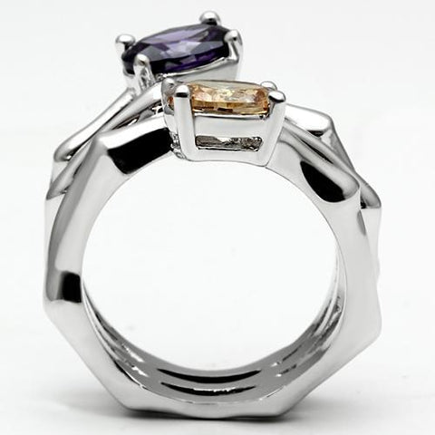 3W224 - Rhodium Brass Ring with AAA Grade CZ  in Multi Color