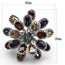 3W251 - Rhodium Brass Ring with AAA Grade CZ  in Multi Color