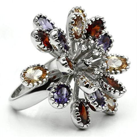 3W251 - Rhodium Brass Ring with AAA Grade CZ  in Multi Color