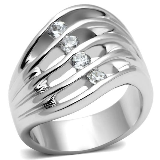 3W265 - Rhodium Brass Ring with AAA Grade CZ  in Clear