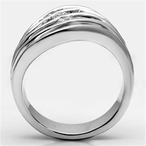 3W265 - Rhodium Brass Ring with AAA Grade CZ  in Clear