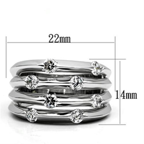 3W275 - Rhodium Brass Ring with AAA Grade CZ  in Clear