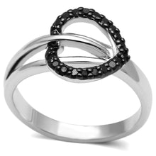 3W277 - Rhodium + Ruthenium Brass Ring with AAA Grade CZ  in Black Diamond