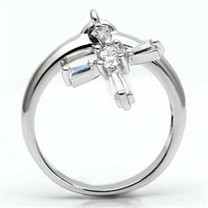 3W283 - Rhodium Brass Ring with AAA Grade CZ  in Clear
