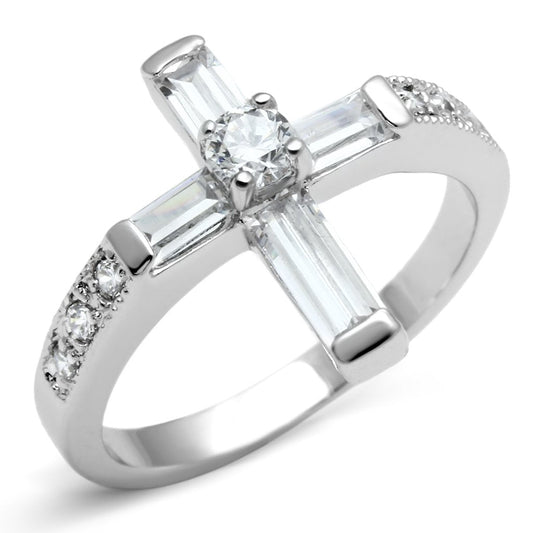 3W288 - Rhodium Brass Ring with AAA Grade CZ  in Clear