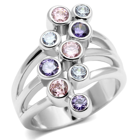 Lorna Cocktail Ring - Rhodium Brass, AAA CZ , Multi Color - 3W290