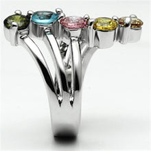 Lyra Cocktail Ring - Rhodium Brass, AAA CZ , Multi Color - 3W291