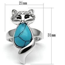 3W295 - Rhodium Brass Ring with Synthetic Turquoise in Sea Blue