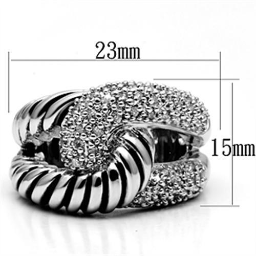 3W298 - Rhodium Brass Ring with AAA Grade CZ  in Clear