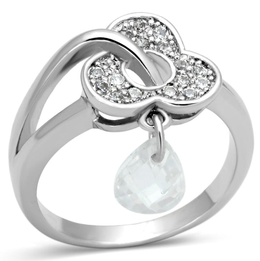 3W312 - Rhodium Brass Ring with AAA Grade CZ  in Clear