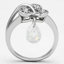 3W312 - Rhodium Brass Ring with AAA Grade CZ  in Clear