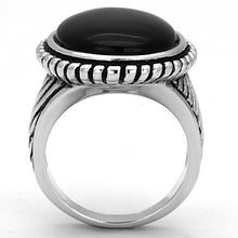 3w318 - Rhodium Brass Ring with Semi-Precious Onyx in Jet